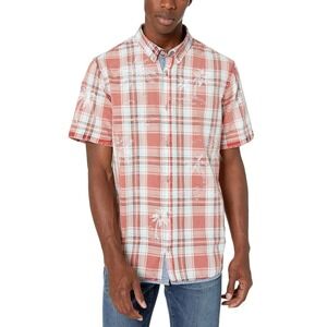 Buffalo David Bitton Short Sleeve Light Plaid Palm Tree Button Down Shirt Size L